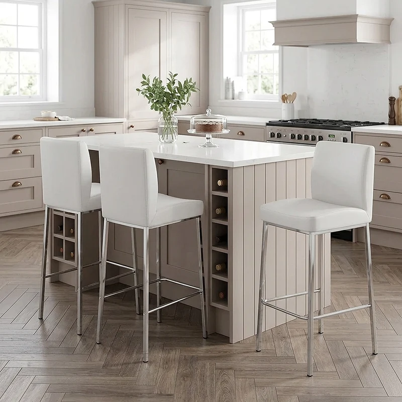 Tabouret Faux Cuir Chrome - Pacino Blanc