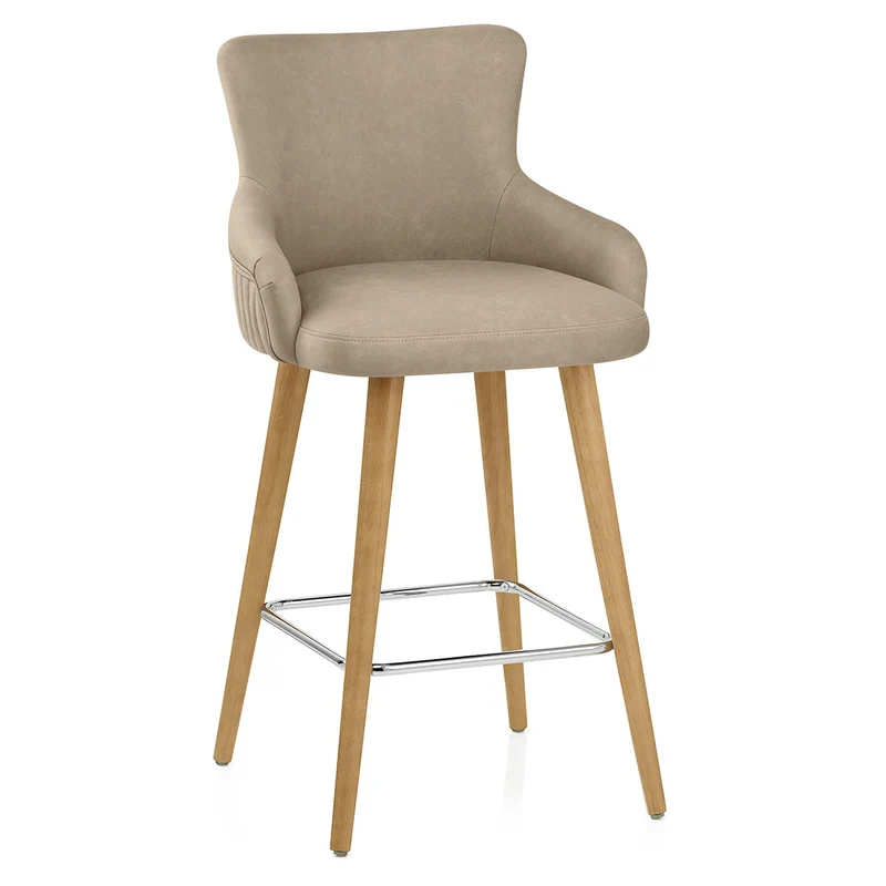 Tabouret Faux Cuir Bois - Diablo Taupe