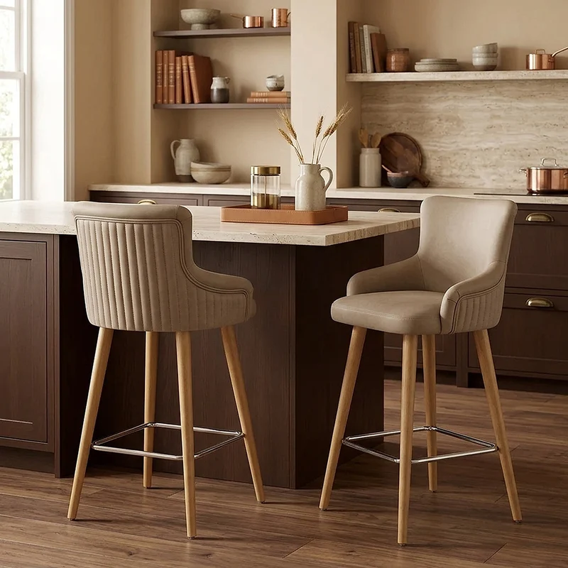 Tabouret Faux Cuir Bois - Diablo Taupe
