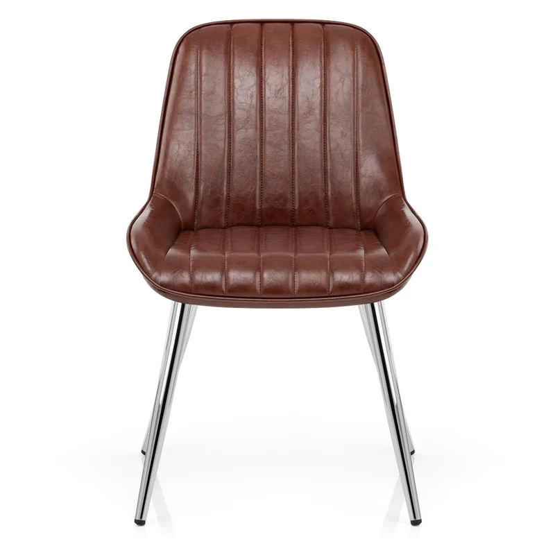Chaise Chrome Faux Cuir - Mustang Marron