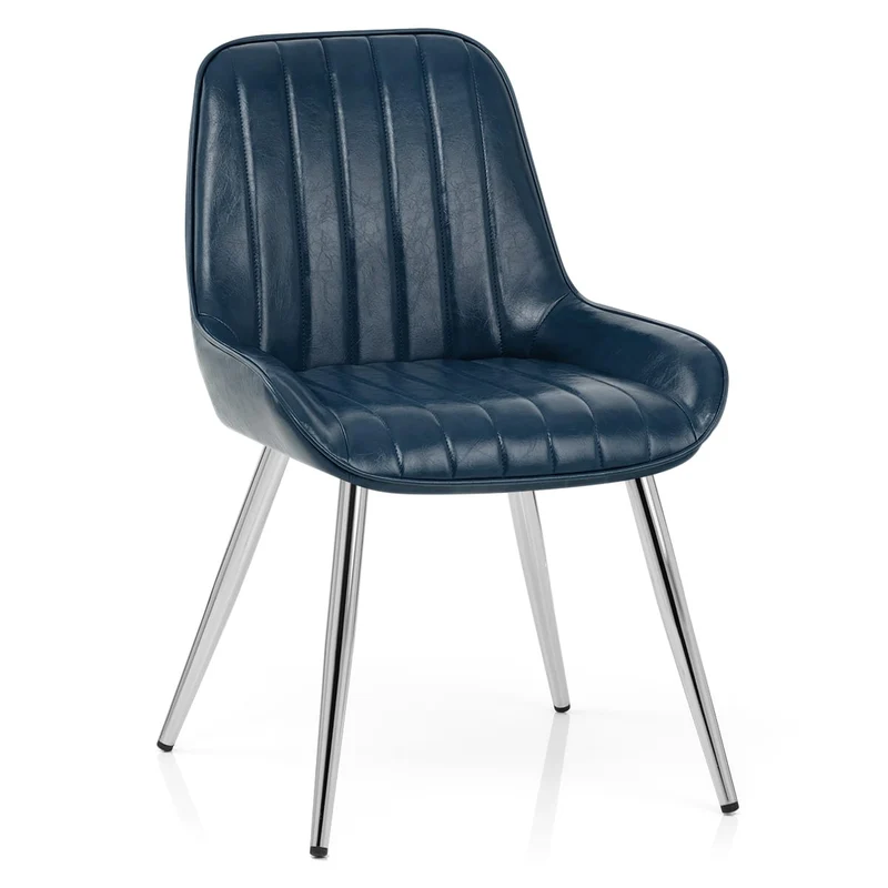 Chaise Chrome Faux Cuir - Mustang Bleu
