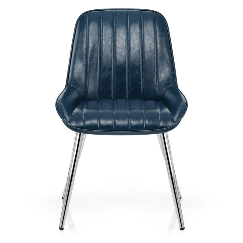 Chaise Chrome Faux Cuir - Mustang Bleu