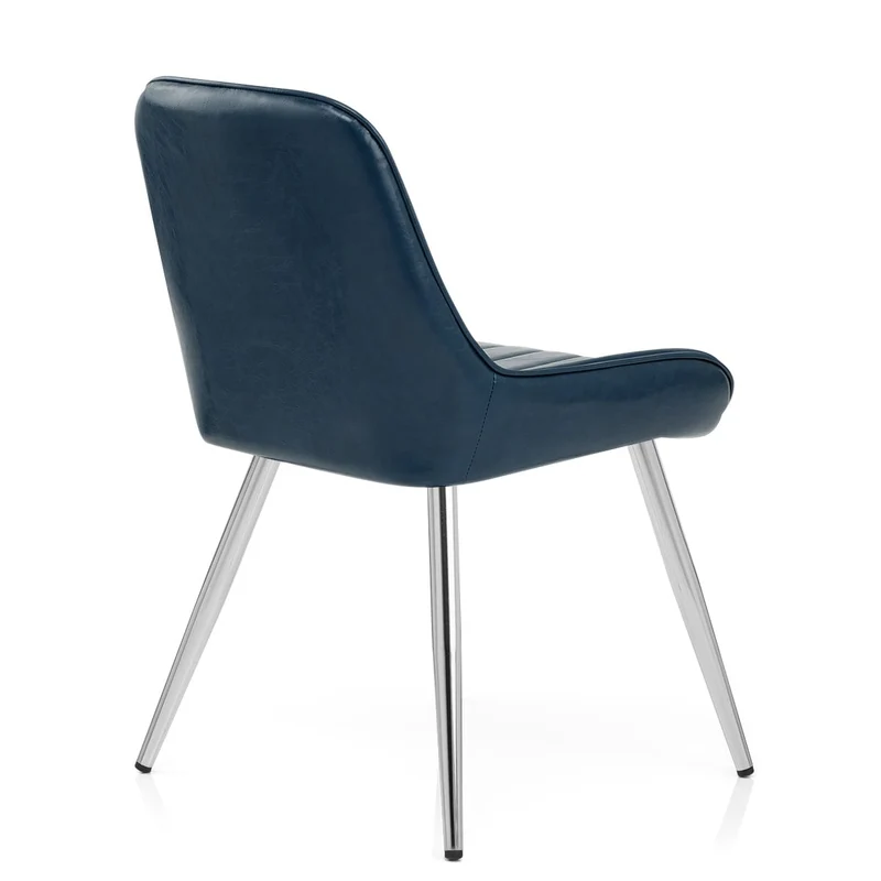 Chaise Chrome Faux Cuir - Mustang Bleu