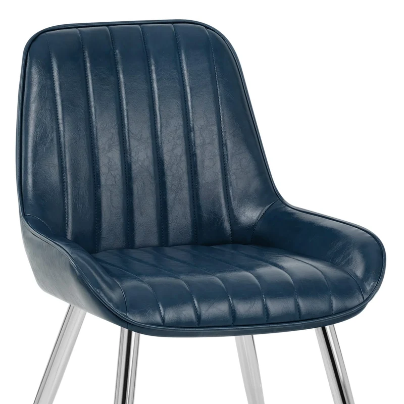 Chaise Chrome Faux Cuir - Mustang Bleu