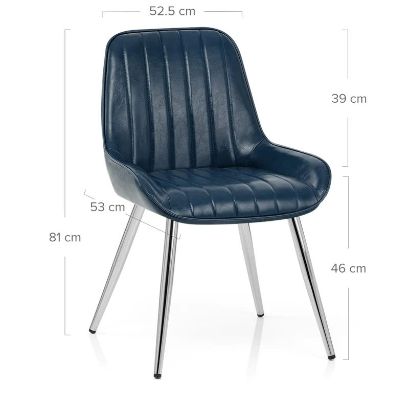 Chaise Chrome Faux Cuir - Mustang Bleu