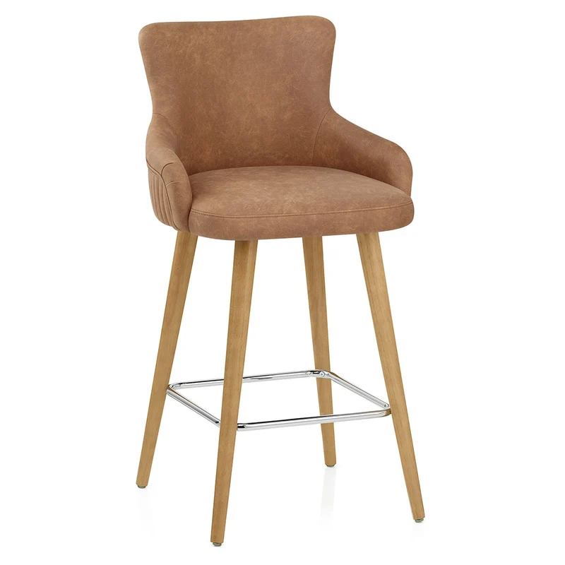 Tabouret Faux Cuir Bois - Diablo Marron