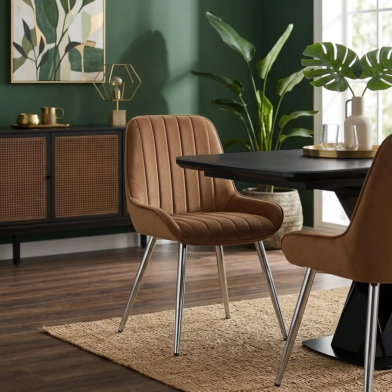 Chaise Chrome Velours - Mustang Marron