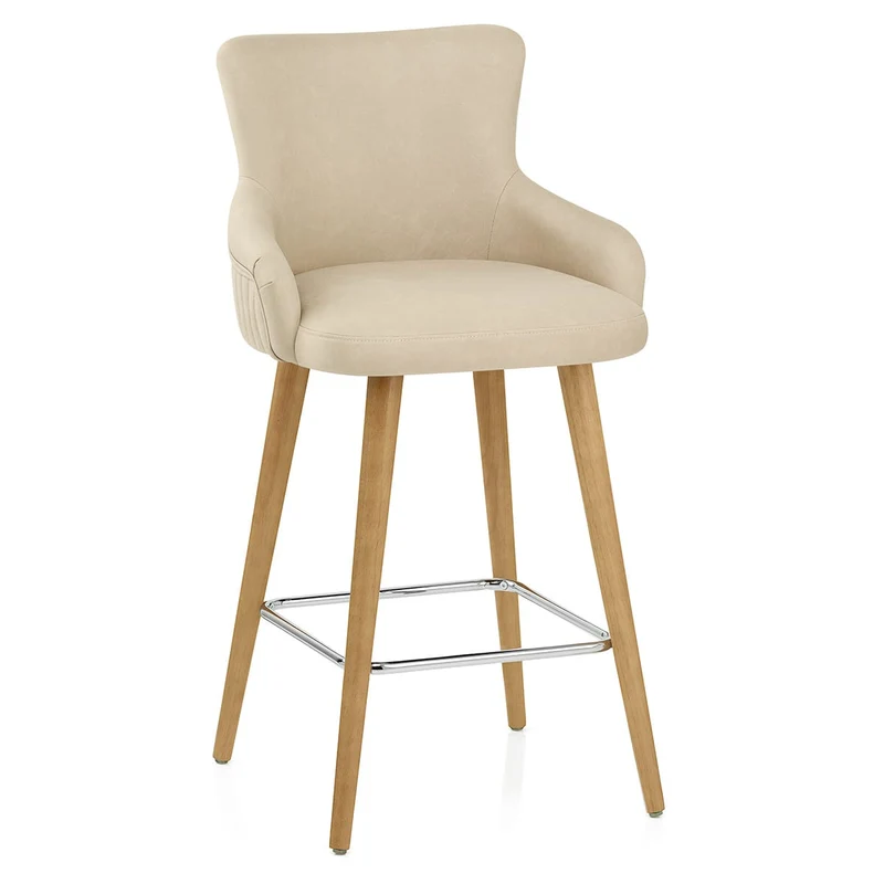 Tabouret Faux Cuir Bois - Diablo Crème