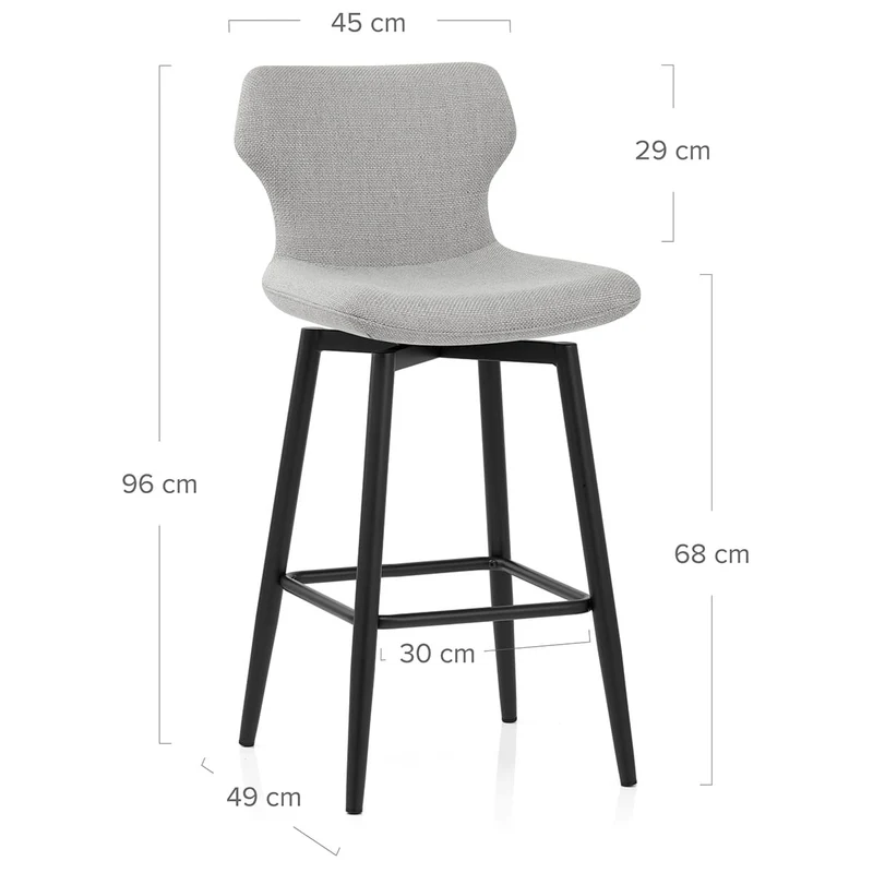 Tabouret de Bar Tissu - Elle Gris