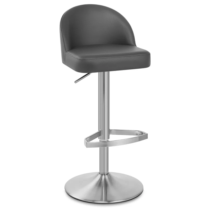 Chaise de Bar Cuir Chrome Brossé - Mimi Gris