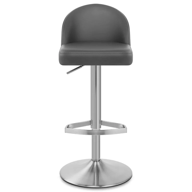 Chaise de Bar Cuir Chrome Brossé - Mimi Gris