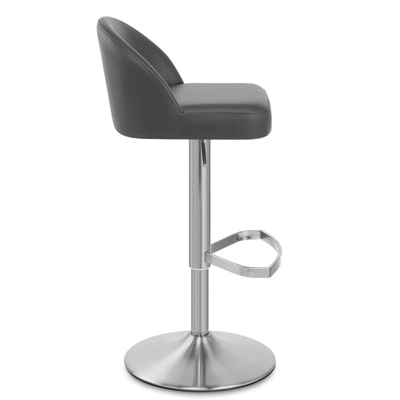Chaise de Bar Cuir Chrome Brossé - Mimi Gris