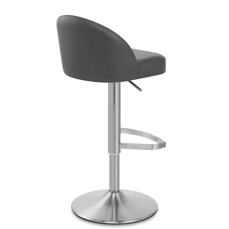 Chaise de Bar Cuir Chrome Brossé - Mimi Gris