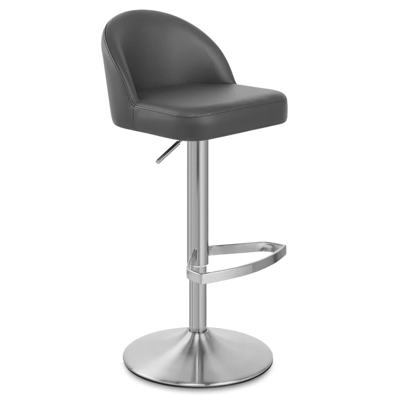 Chaise de Bar Cuir Chrome Brossé - Mimi Gris