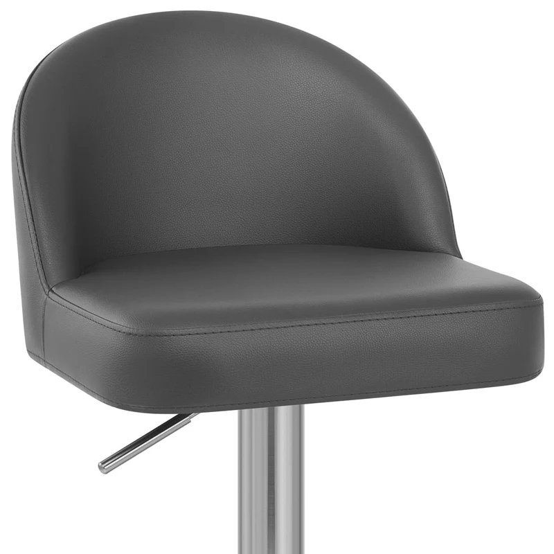 Chaise de Bar Cuir Chrome Brossé - Mimi Gris