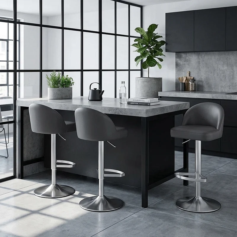 Chaise de Bar Cuir Chrome Brossé - Mimi Gris