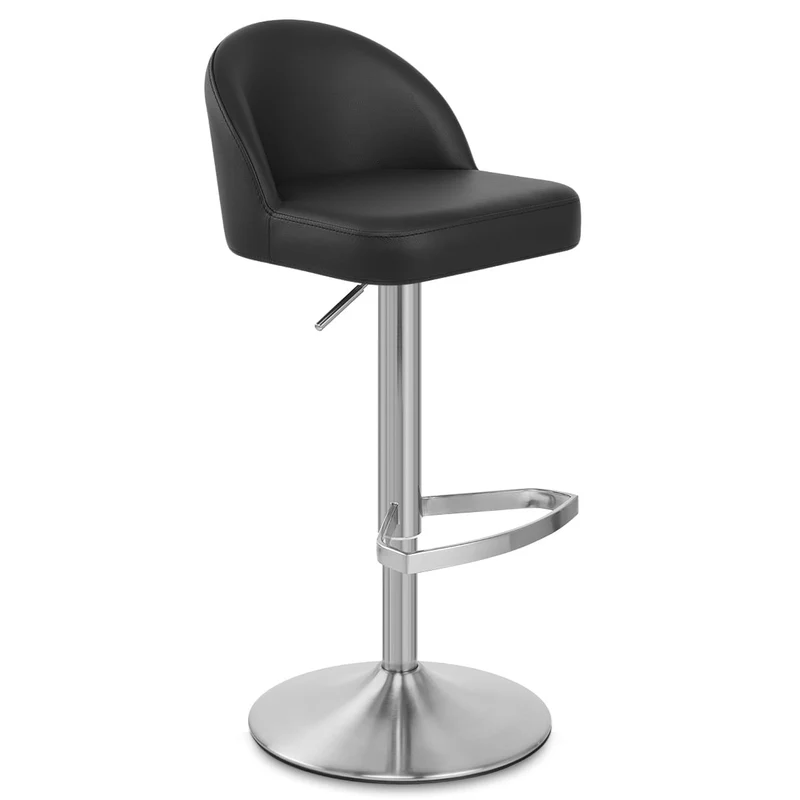 Chaise de Bar Cuir Chrome Brossé - Mimi Noir