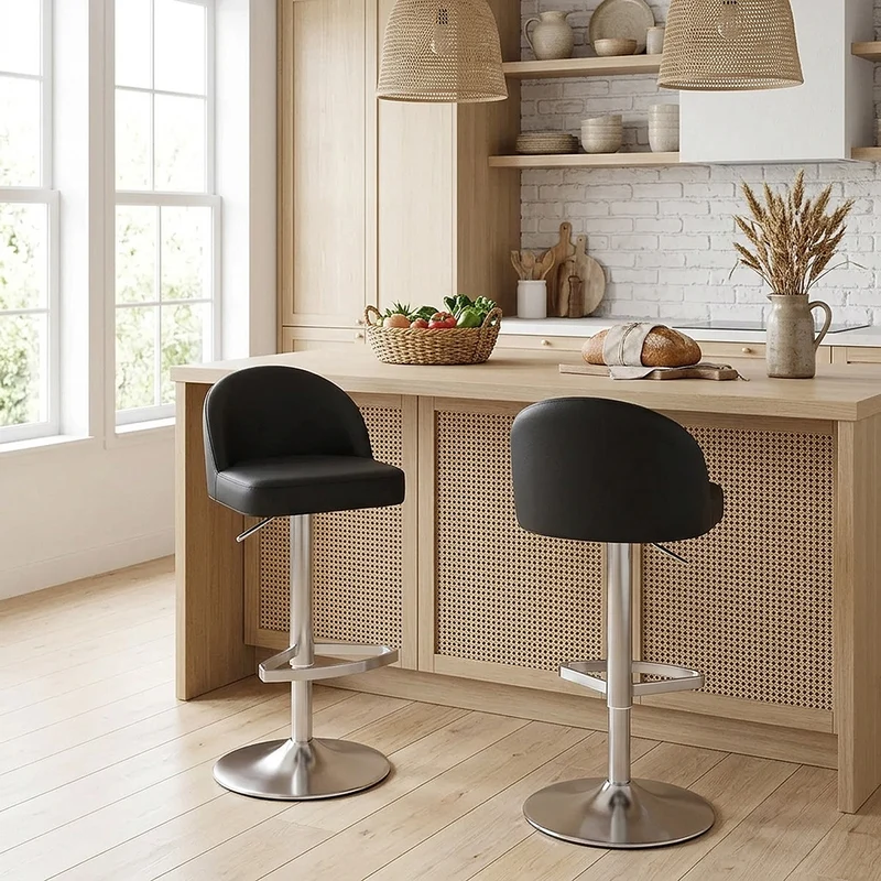 Chaise de Bar Cuir Chrome Brossé - Mimi Noir