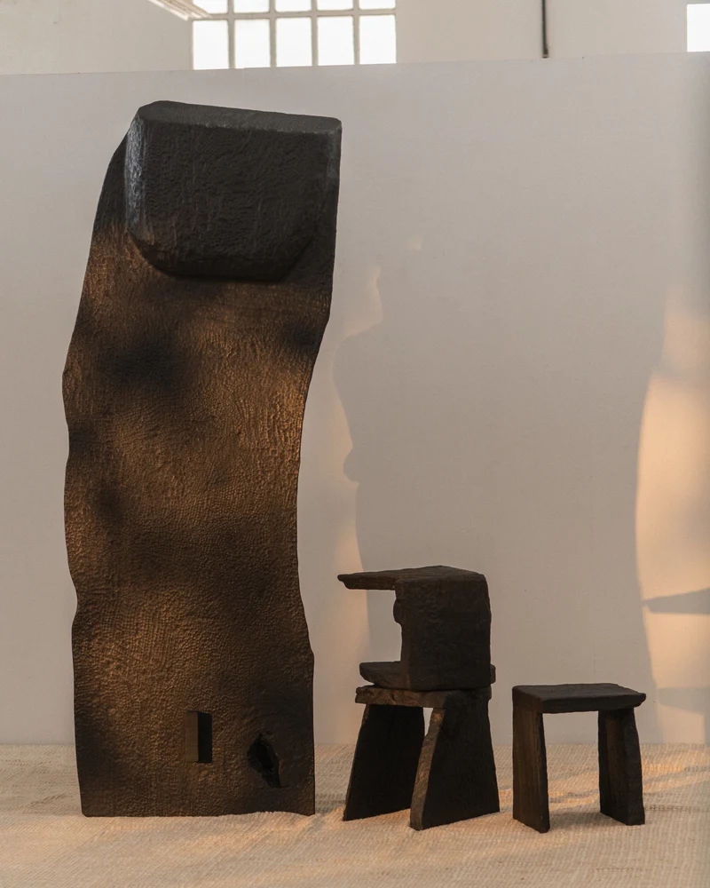 Massif Carved Stool in Eucalyptus Wood