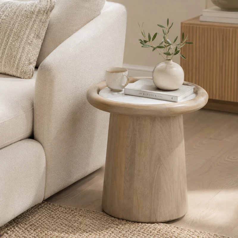 Table d'appoint plateau marbre | Manguier Hurmon