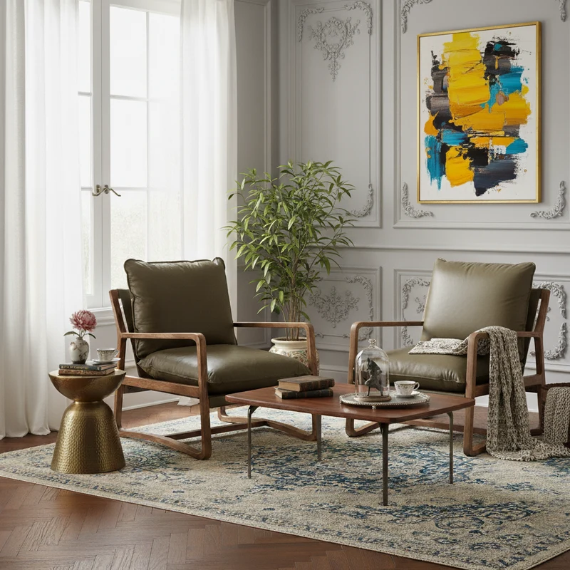 Fauteuil Cuir vert Olive | Lucca