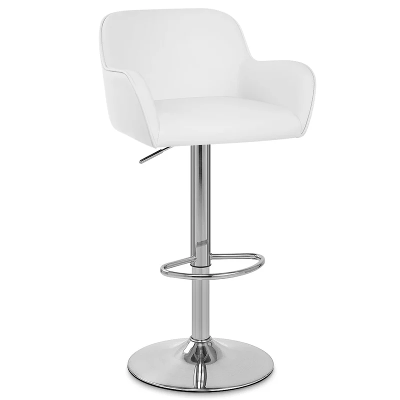 Chaise de Bar Chrome Brossé Faux Cuir - Berlin Blanc