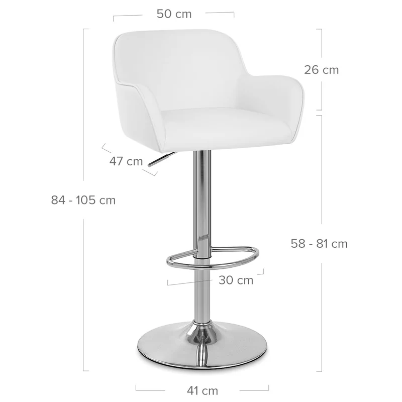 Chaise de Bar Chrome Brossé Faux Cuir - Berlin Blanc