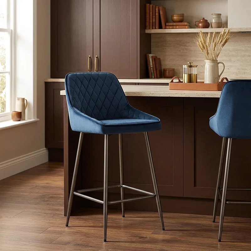 Tabouret de Bar Velours - Brisbane Bleu