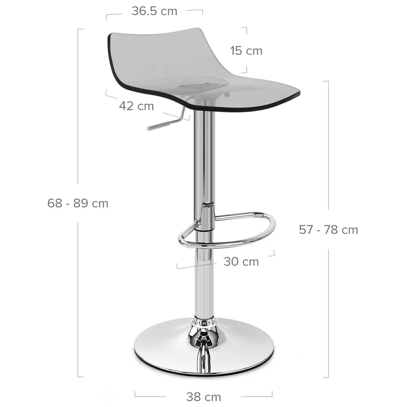 Chaise de Bar Acrylique Chrome - Crystal Gris