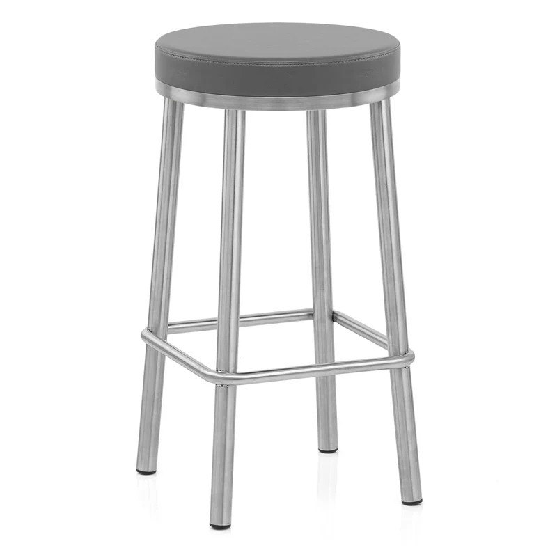 Tabouret Faux Cuir Chrome Brossé - Vision Gris