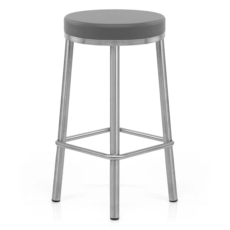 Tabouret Faux Cuir Chrome Brossé - Vision Gris