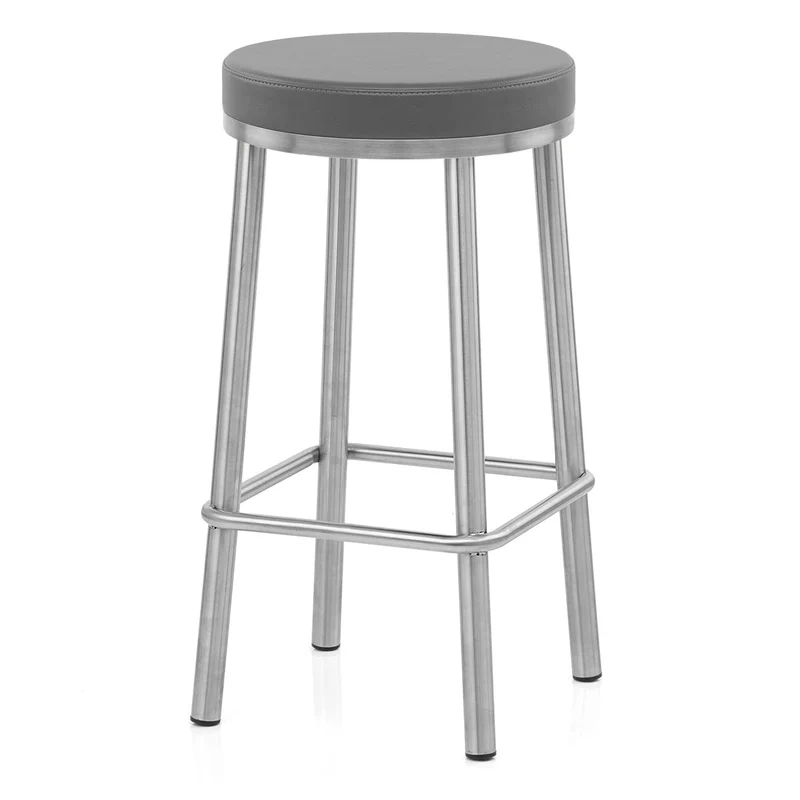 Tabouret Faux Cuir Chrome Brossé - Vision Gris