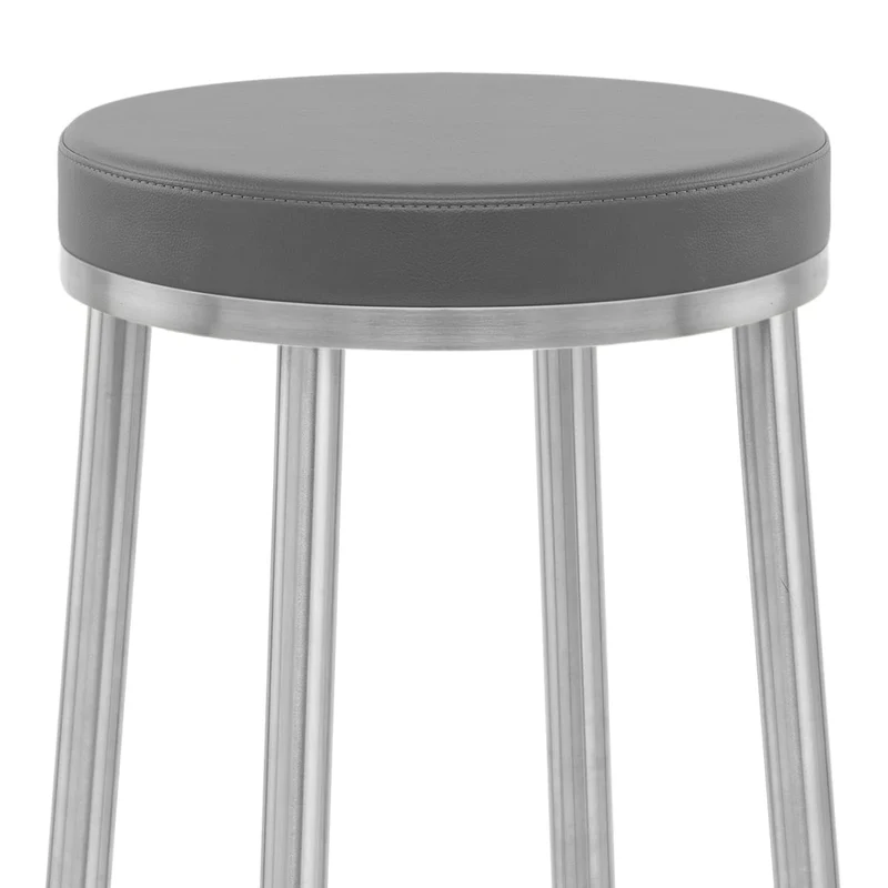Tabouret Faux Cuir Chrome Brossé - Vision Gris