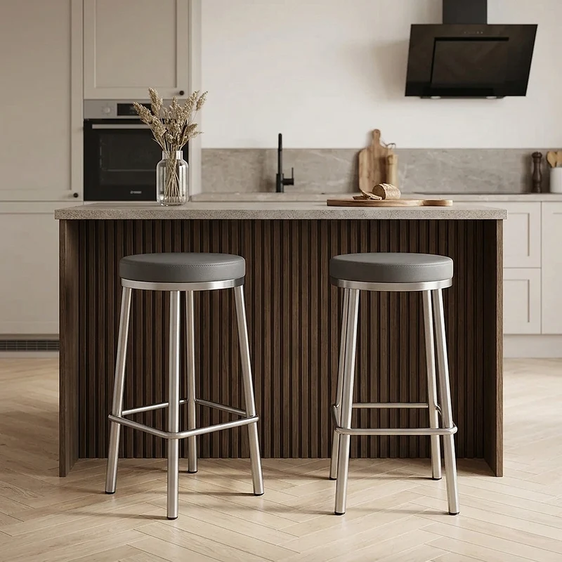 Tabouret Faux Cuir Chrome Brossé - Vision Gris