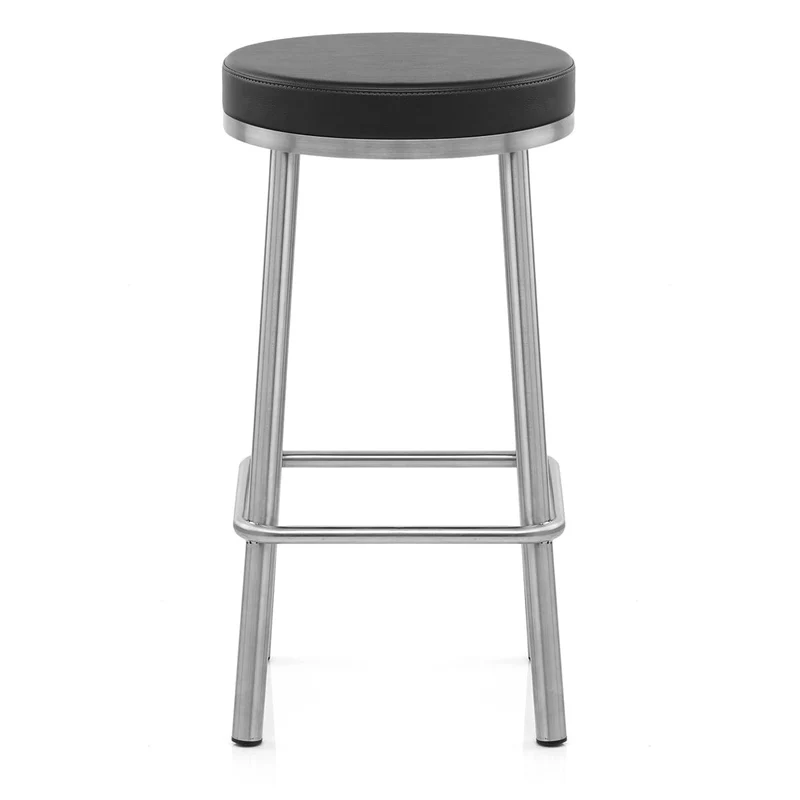 Tabouret Faux Cuir Chrome Brossé - Vision Noir