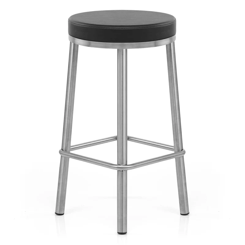 Tabouret Faux Cuir Chrome Brossé - Vision Noir