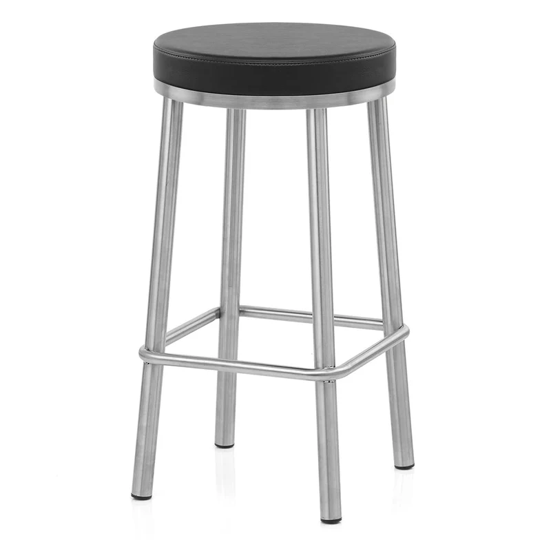 Tabouret Faux Cuir Chrome Brossé - Vision Noir