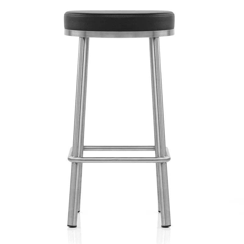Tabouret Faux Cuir Chrome Brossé - Vision Noir