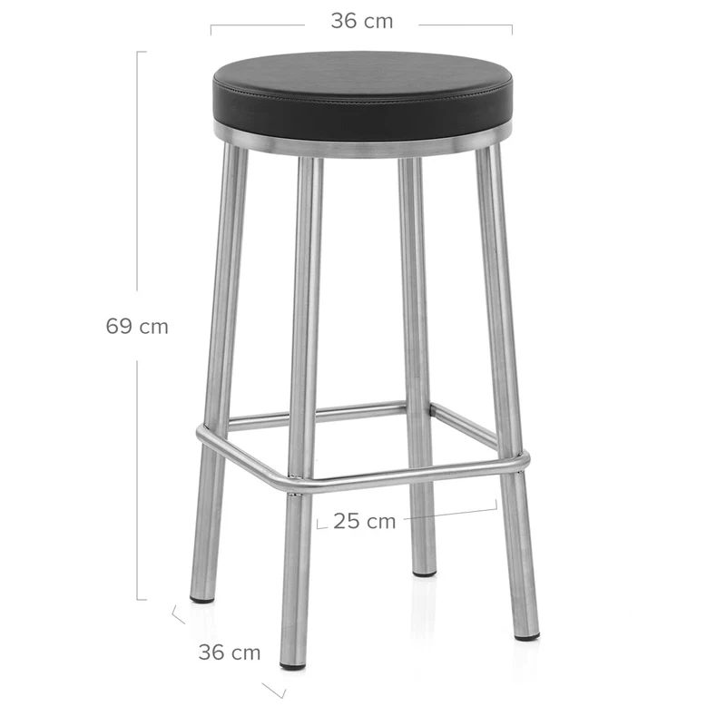 Tabouret Faux Cuir Chrome Brossé - Vision Noir