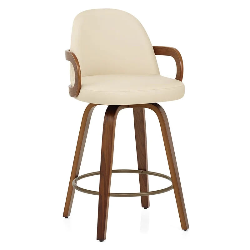 Tabouret faux cuir bois - Franco Crème