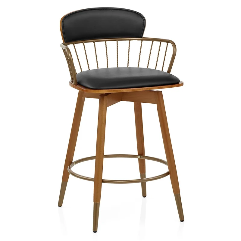 Tabouret Faux Cuir Bois - Opera Noir