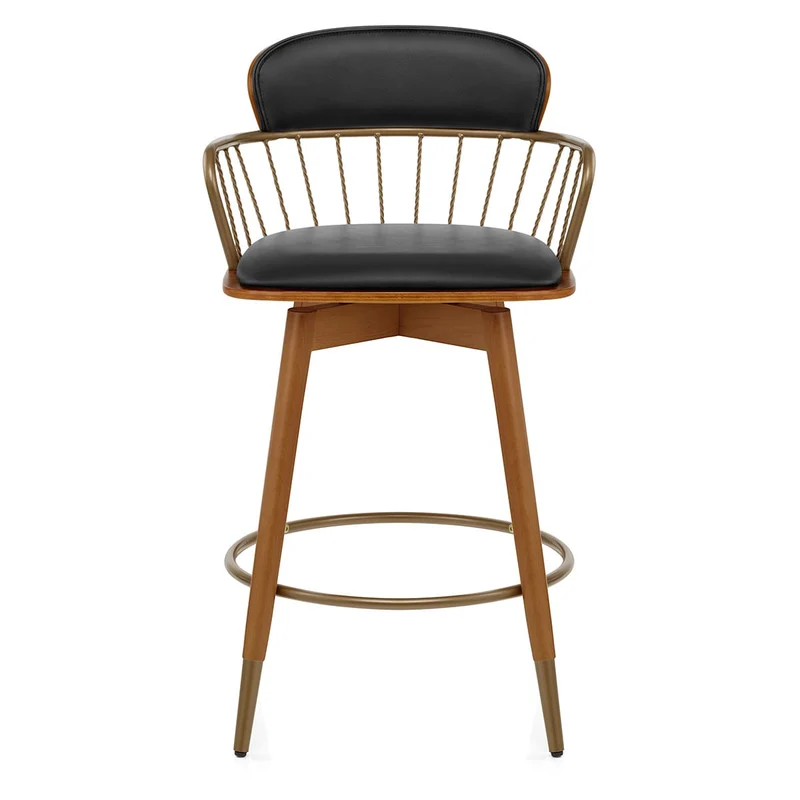 Tabouret Faux Cuir Bois - Opera Noir