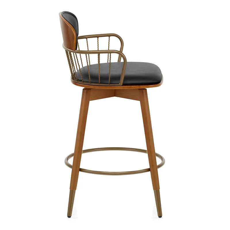 Tabouret Faux Cuir Bois - Opera Noir