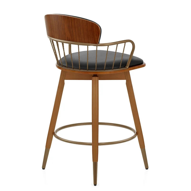 Tabouret Faux Cuir Bois - Opera Noir