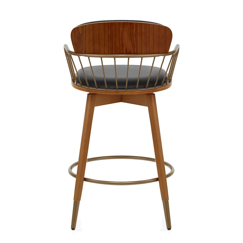 Tabouret Faux Cuir Bois - Opera Noir