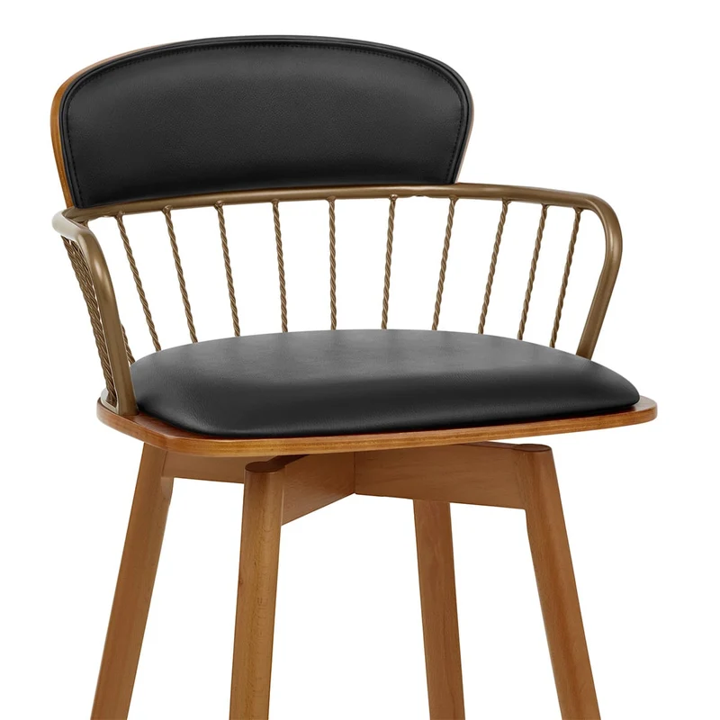 Tabouret Faux Cuir Bois - Opera Noir