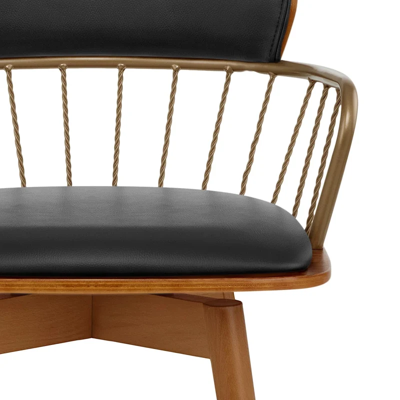Tabouret Faux Cuir Bois - Opera Noir