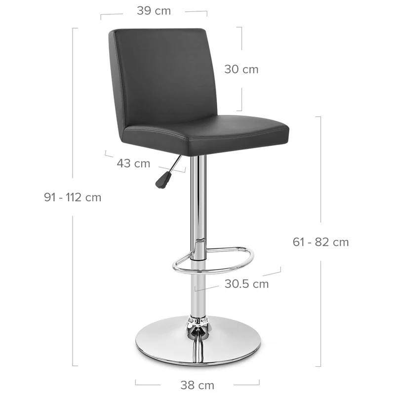 Chaise de Bar Faux Cuir Chrome - Topaz Noir