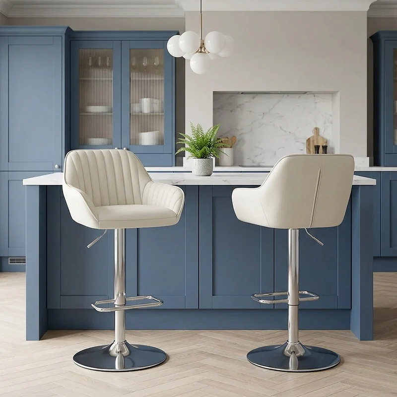 Tabouret de Bar Cuir Véritable - Tokyo Crème