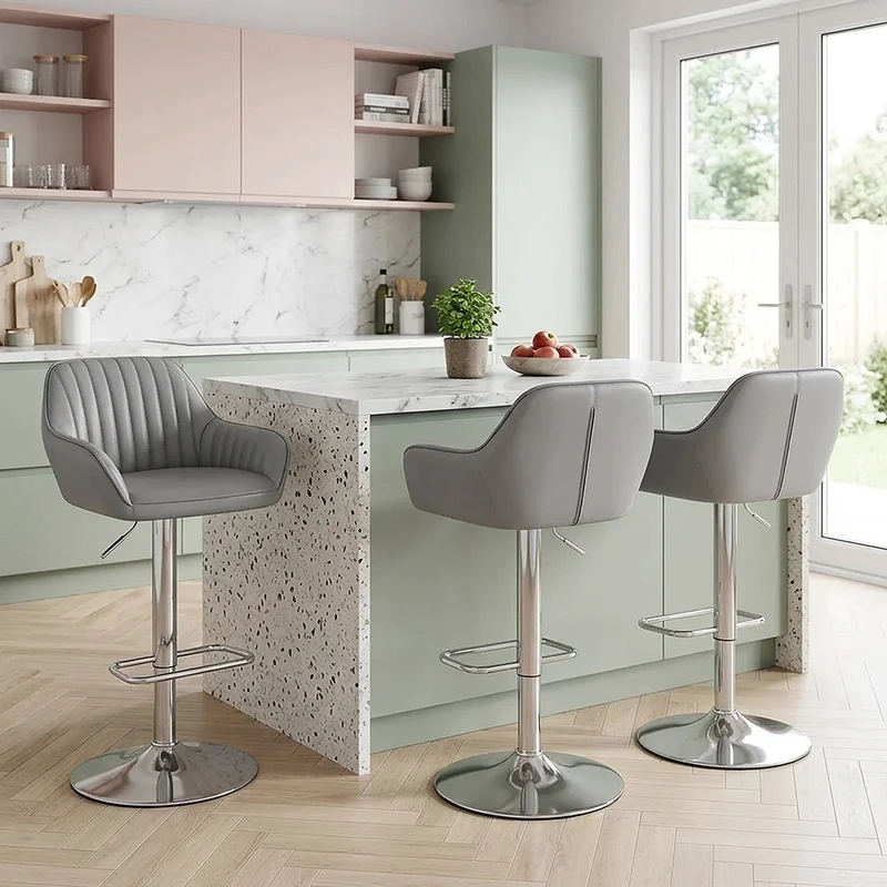 Tabouret de Bar Cuir Véritable - Tokyo Gris